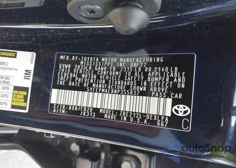 2022 Toyota Corolla Le z USA, uszkodzony, nr VIN 5YFEPMAE8NP355837